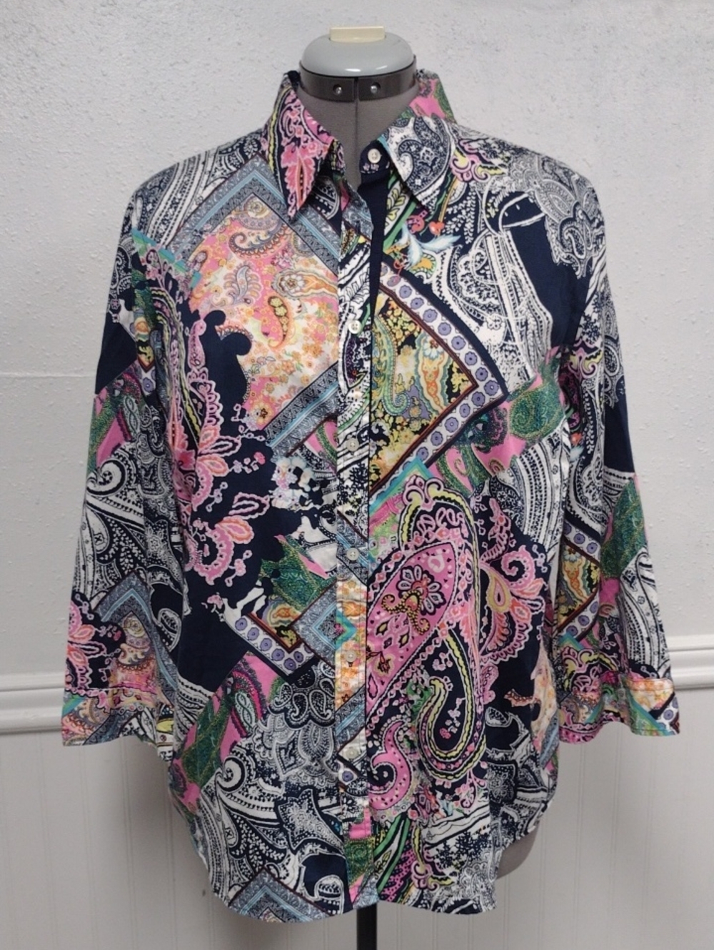 Ralph Lauren Navy Pink Green Paisley Patchwork Button-Down Shirt